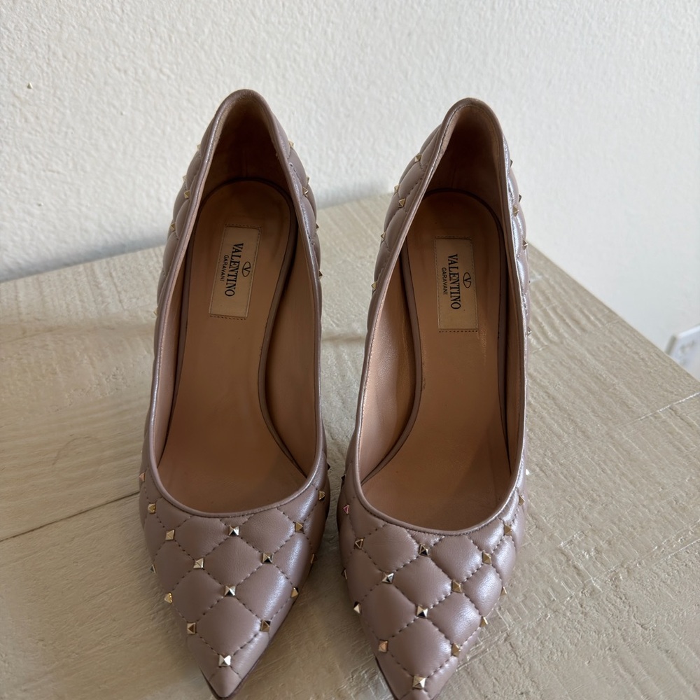 Valentino Women's Quilted Studded Heels - Light Brown - Picture 1 of 3